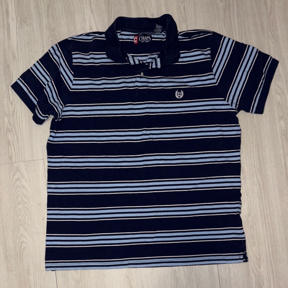 CHAPS  Men's Polo Shirt in Dark Blue and Light Blue Stripes
